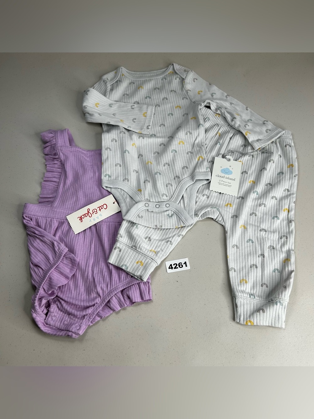 Cloud Island, cat & jack Baby 6-9M 3 Piece Rainbow Ribbed Bodysuit & Pants Set
